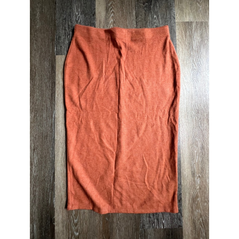 Double Zero Midi Skirt Womens Large Orange Knit Pencil Back Slit DZ23G311